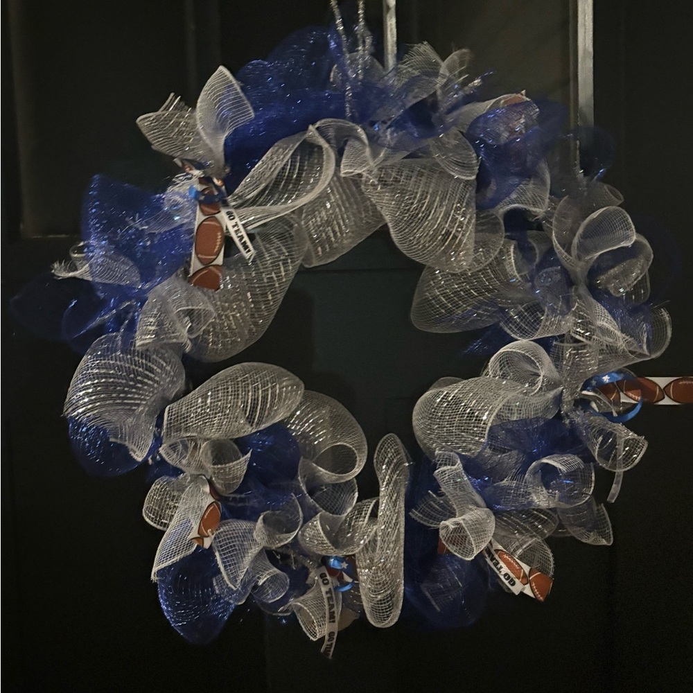 Elegant Blue and Silver Dallas Cowboys wreath.